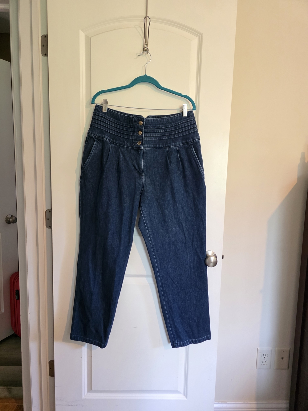 Ryegrass High-Waist Cotton Blend Dark Blue Denim Ankle Tapered Pants Size 14